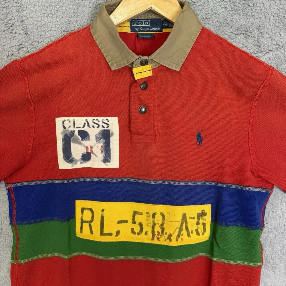 S Polo Ralph Lauren Shirt Mens‎ M Red C1 Rafting Striped Polo Custom Fit